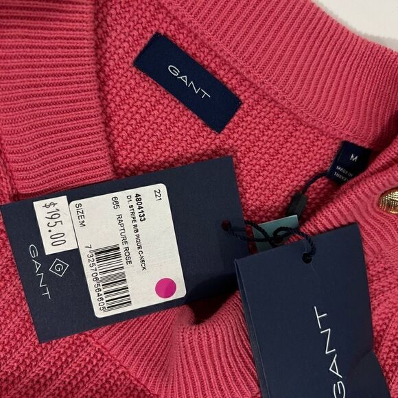 Gant NWT Women's Pink Green Striped Rib Knit Long Sleeve Pullover Sweater Medium - Picture 3 of 14
